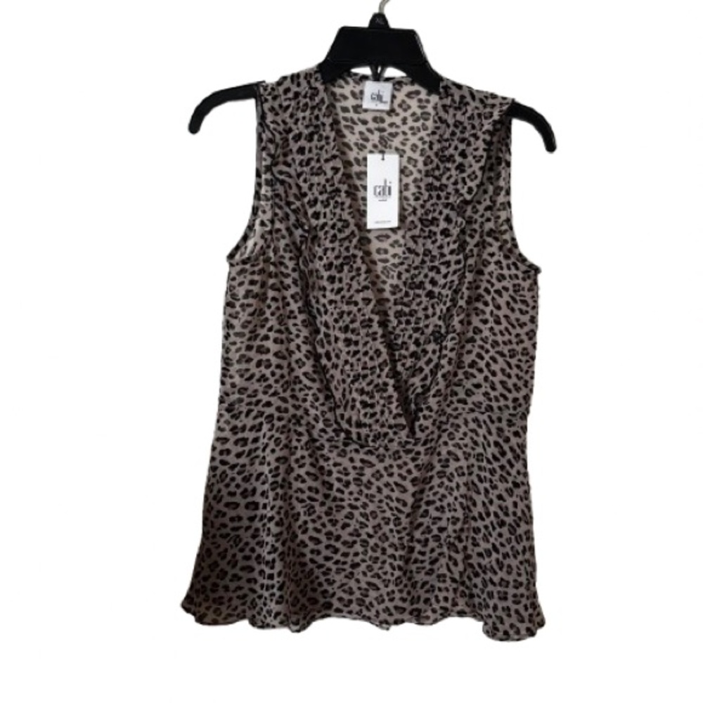 CAbi Flutter Ladies Cheetah‎ Sleeveless Top NWT Small